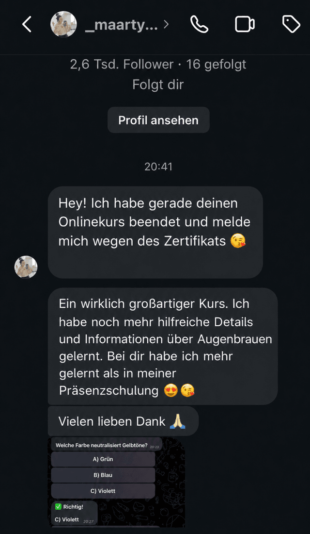 Bewertung einer Teilnehmerin 1 — Instagram