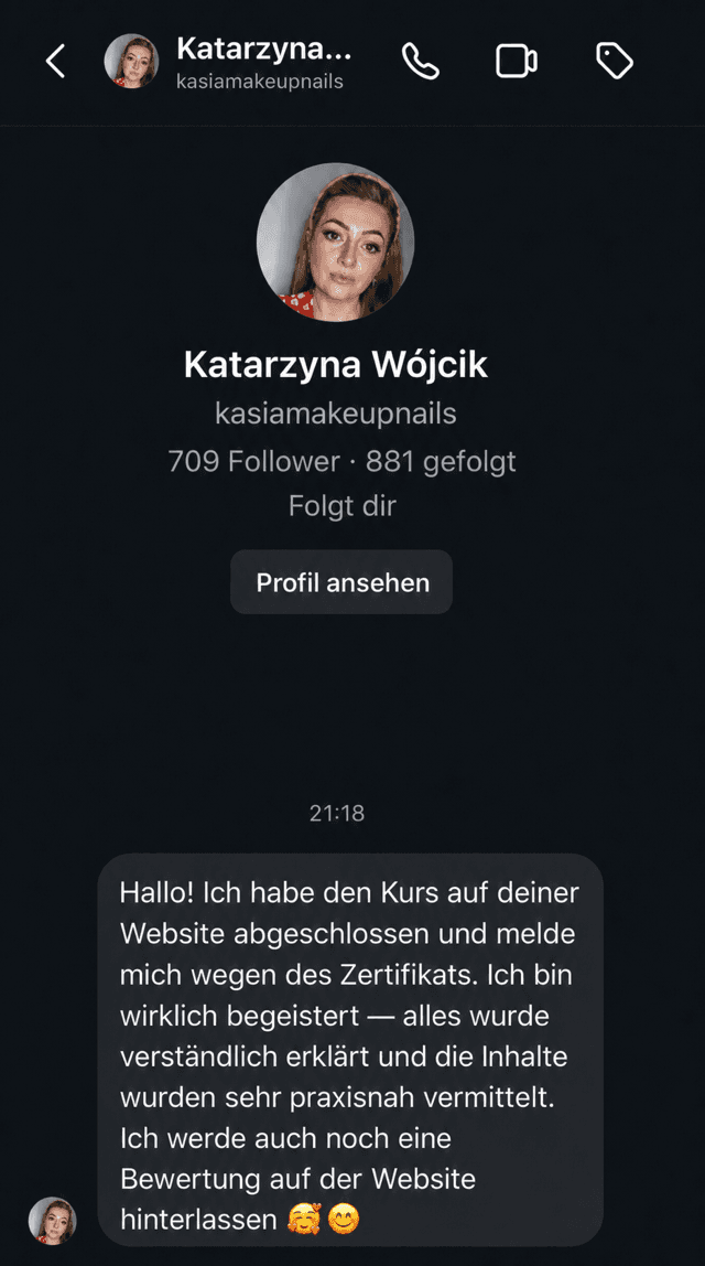 Bewertung einer Teilnehmerin 2 — Instagram
